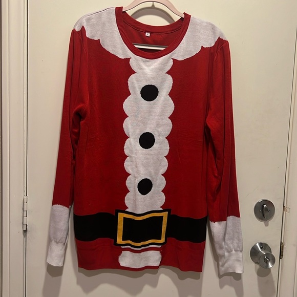 Christmas ugly sweater. Never used Large. Santa with faux belt - Picture 1 of 3